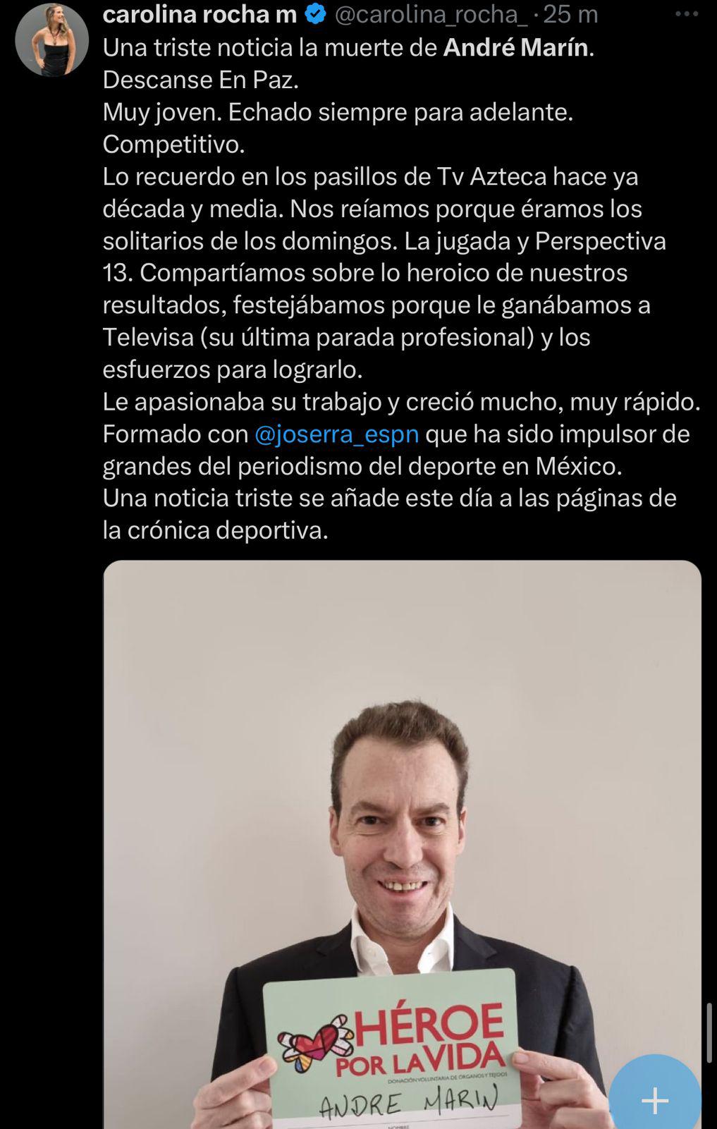 “Querido amigo...”: el último post de André Marín, mensaje de Faitelson y la despedida de los equipos mexicanos