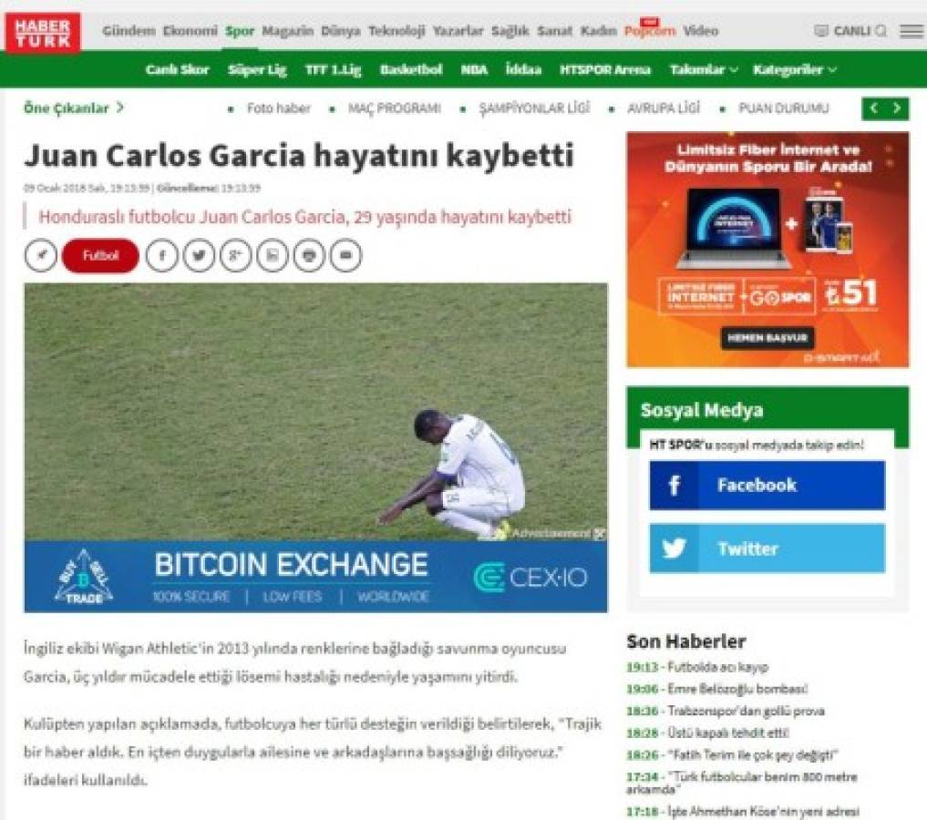 Así se despiden los medios internacionales del hondureño Juan Carlos García