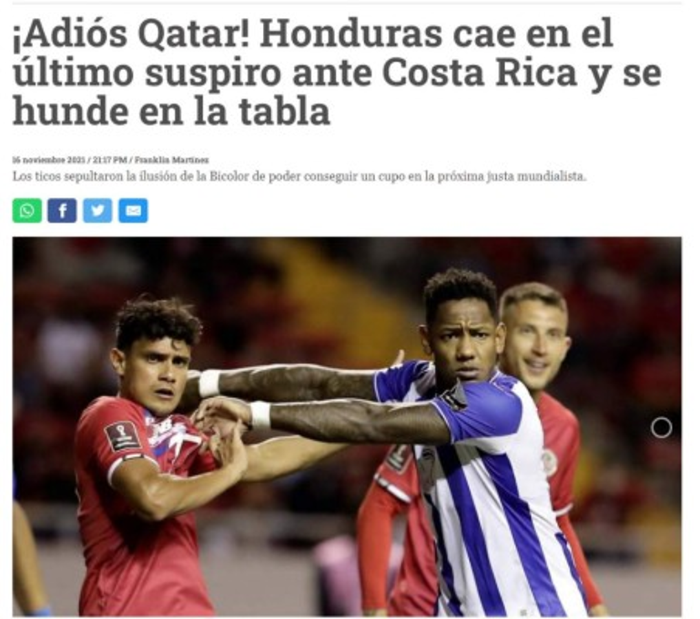 ¡Adiós Qatar, triunfo agónico, Costa Rica sobrevive! Lo que dice la prensa mundial tras el fracaso de la Selección de Honduras
