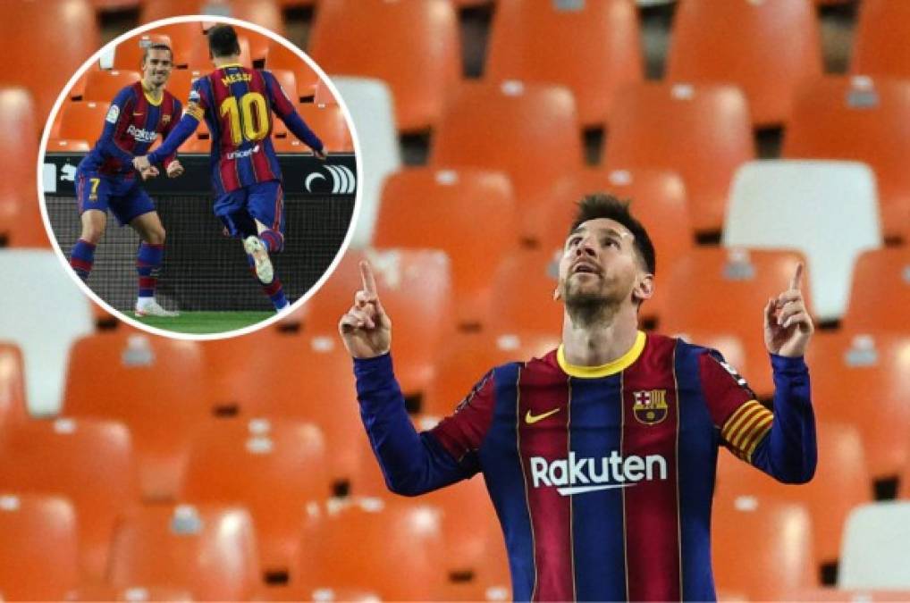 Messi marcó doblete y mantiene vivo al Barcelona en la Liga de España en la sufrida remontada ante Valencia