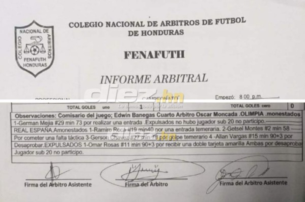 El acta arbitral: ¿Por qué Melvin Matamoros expulsó al mexicano del Real España, Omar Rosas?