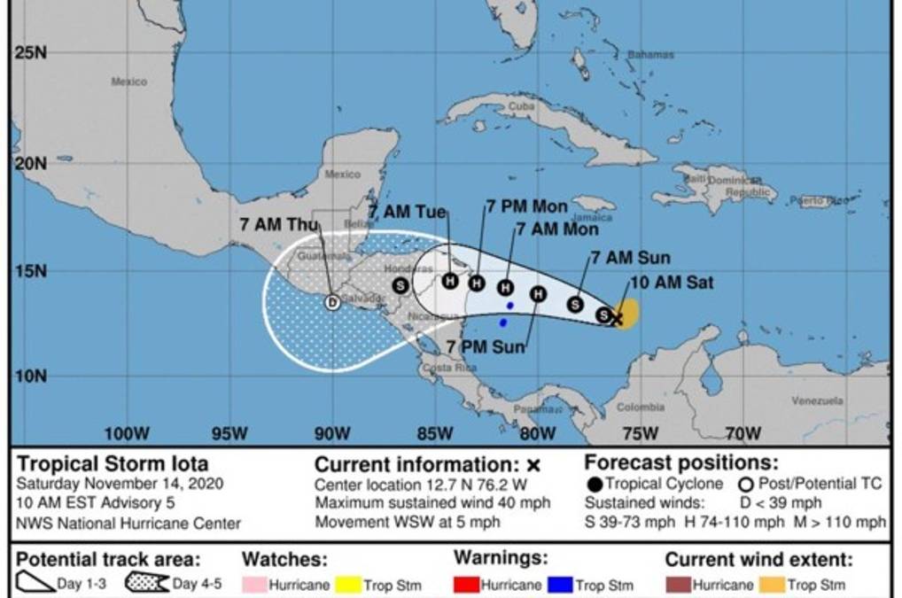 Tormenta Tropical Iota cambia de trayectoria y estará ingresando por el departamento de El Paraíso