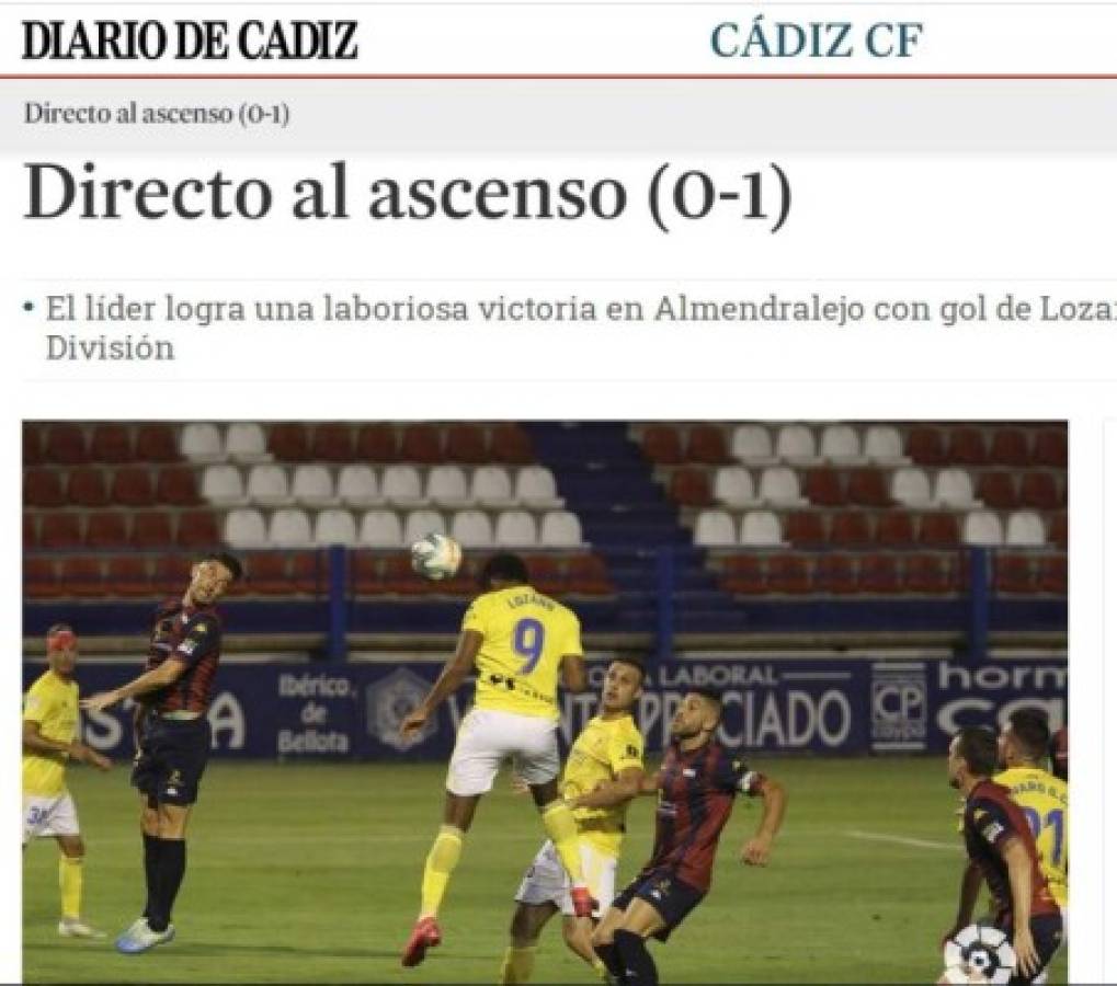 La prensa española se rinde al Choco Lozano tras su gol: 'Está dulce, acerca al Cádiz a Primera'