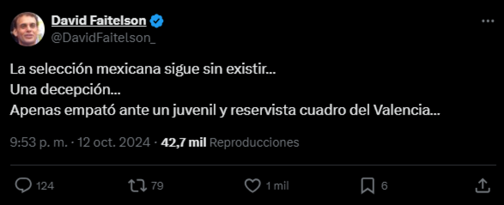 “Siguen sin existir”: la dura reacción de Faitelson tras empate de México ante Valencia “B” y lo que dicen del Vasco