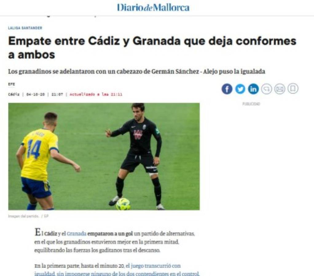 'Dolor de cabeza constante': Lo que dice la prensa del Choco y Cádiz tras el empate con Granada