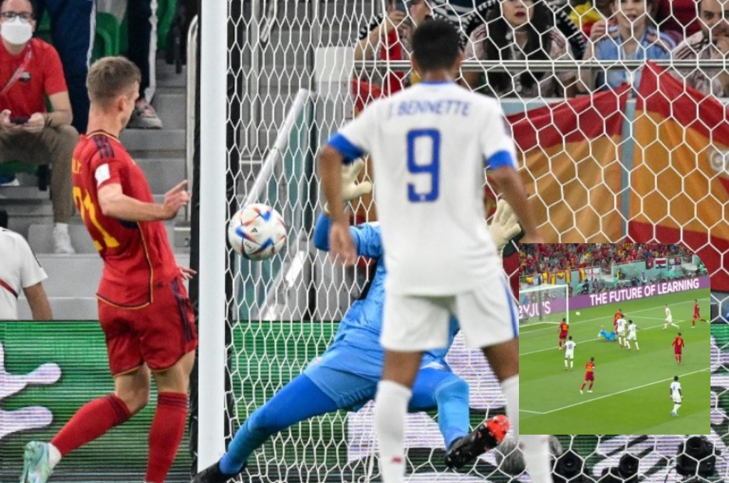 Dani Olmo baja perfecto el balón y anota el primero de la selección de España ante Costa Rica