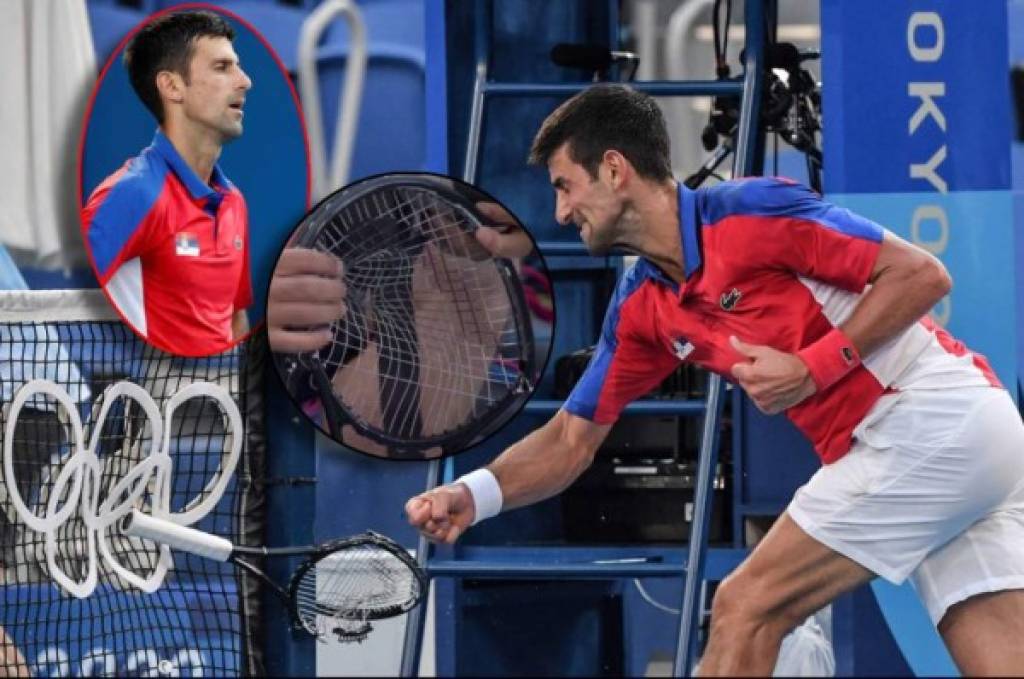 ¡Enloqueció! Djokovic estalla tras perder bronce en Tokio y quiebra enfurecido su raqueta ante la red