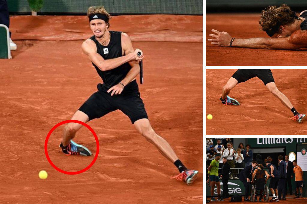 ¡Escalofriante! La dura lesión de Alexander Zverev ante Rafa Nadal: Así le quedó el tobillo y terminó en silla de ruedas