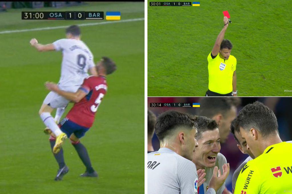 ¡Así no! El codazo de Lewandowski por el que se fue expulsado en el Osasuna vs Barcelona