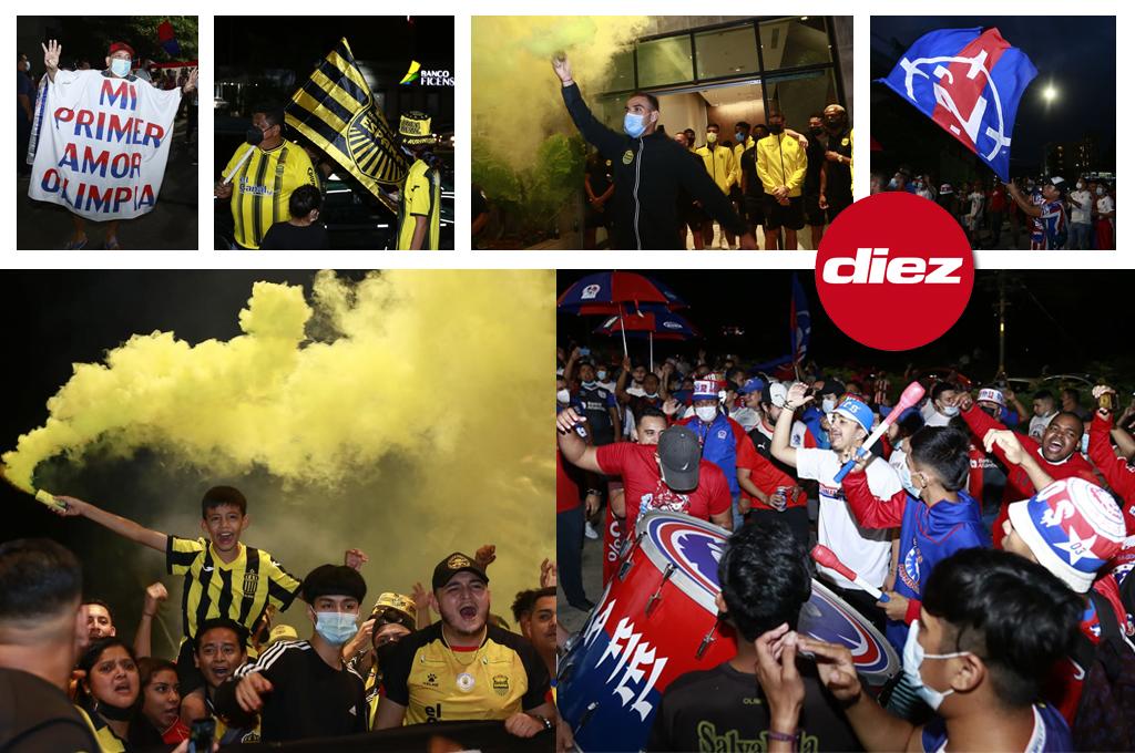 ¡Cánticos, locura y pasión! Los banderazos que le dieron aficionados de Real España y Olimpia a sus jugadores