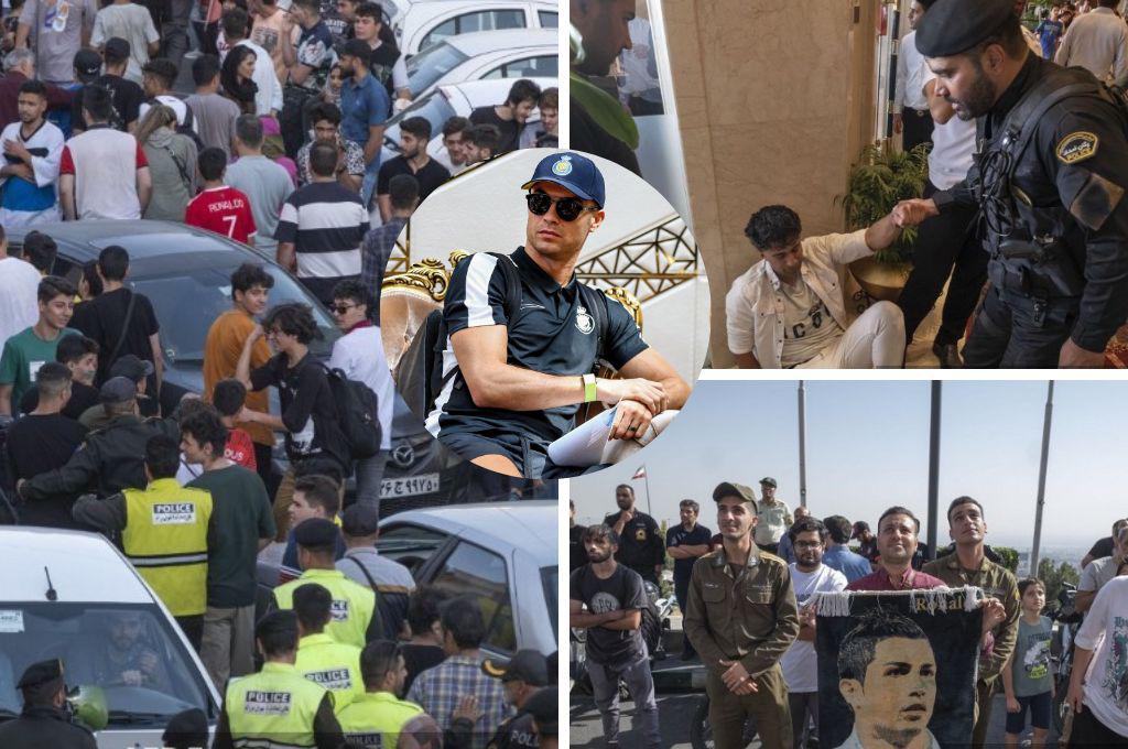 Cristiano Ronaldo causa locura en Irán; la Policía tuvo que intervenir y hasta detenidos se dieron en las afueras del hotel