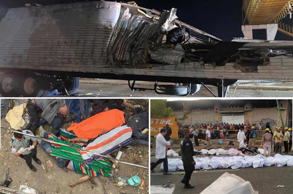 El tráiler de la muerte: Las brutales imágenes de la tragedia en México donde al menos 54 inmigrantes han muerto en fatal accidente