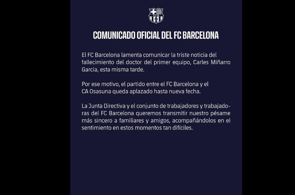 ¿Quién es Carles Miñarro, el miembro del Staff del Barcelona que falleció a minutos de iniciar el partido ante Osasuna?
