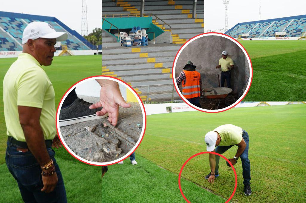 Fotos: En pésimo estado y con varios hoyos se encuentra la grama híbrida del Estadio Morazán, ¿qué hará Condepor?