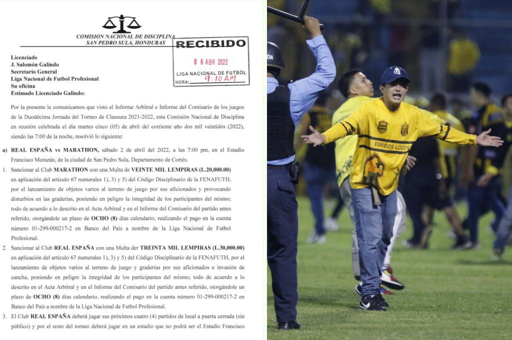 Comisión de Disciplina oficializa castigo a Real España: Cuatro partidos sin afición y clausura el Morazán por el resto del torneo