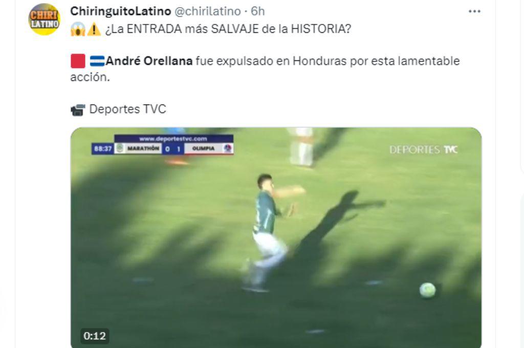“Tremenda patada voladora”: Prensa internacional destaca la brutal entrada de André Orellana en el clásico Marathón vs Olimpia