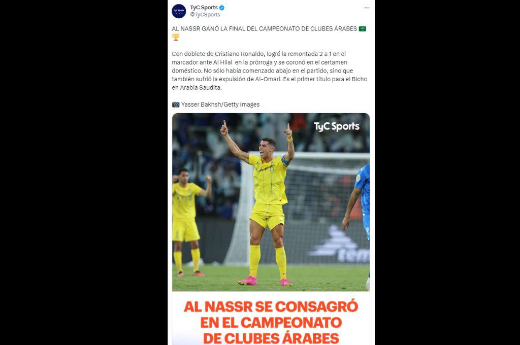 “El hombre de los retos”, “CR7 remontó solo la final”: la prensa se rinde ante Cristiano Ronaldo tras ganar la Champions Árabe