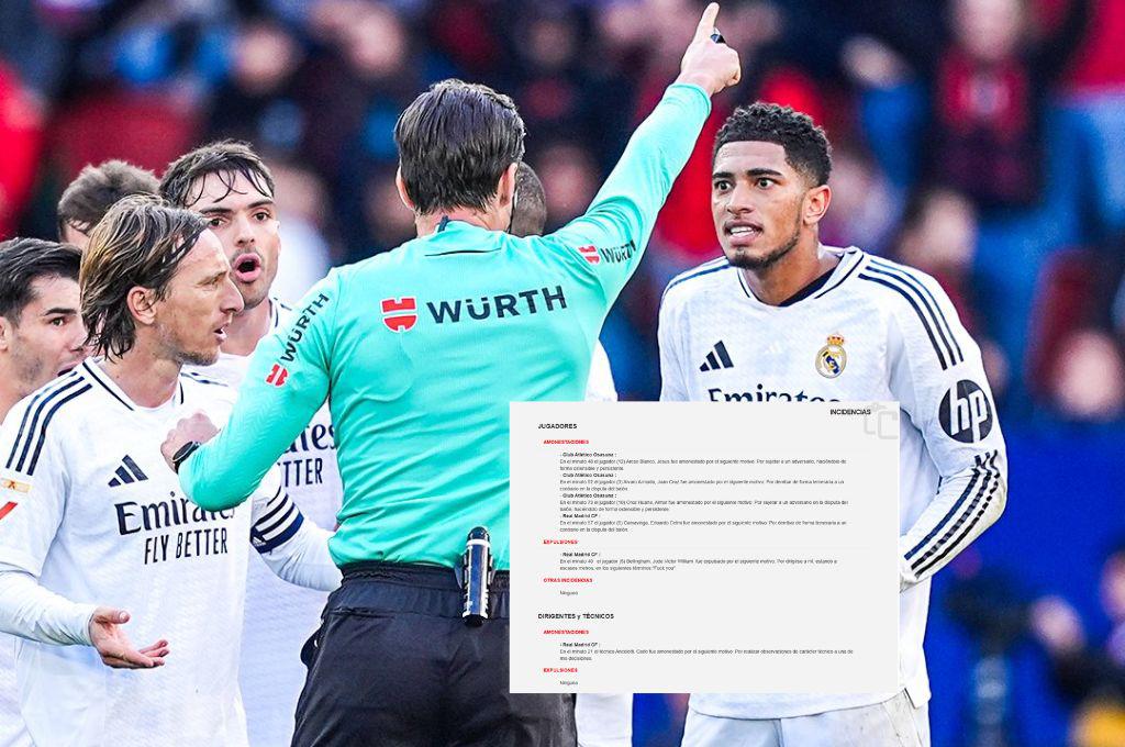 Lo que dice el acta arbitral sobre Jude Bellingham y el tiempo que podría estar castigado en la Liga Española