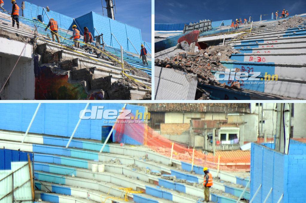Así luce el estadio Nacional Chelato Uclés en medio de los trabajos de reconstrucción de las graderías