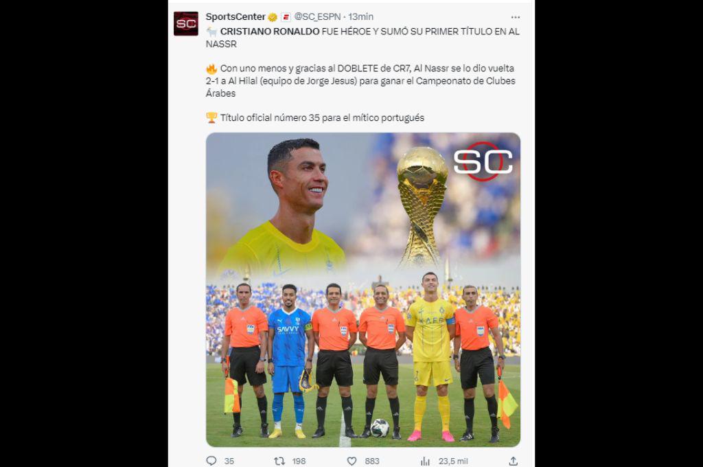 “El hombre de los retos”, “CR7 remontó solo la final”: la prensa se rinde ante Cristiano Ronaldo tras ganar la Champions Árabe