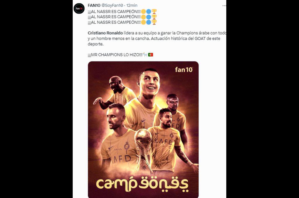 “El hombre de los retos”, “CR7 remontó solo la final”: la prensa se rinde ante Cristiano Ronaldo tras ganar la Champions Árabe