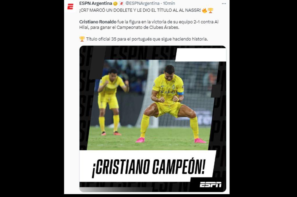 “El hombre de los retos”, “CR7 remontó solo la final”: la prensa se rinde ante Cristiano Ronaldo tras ganar la Champions Árabe