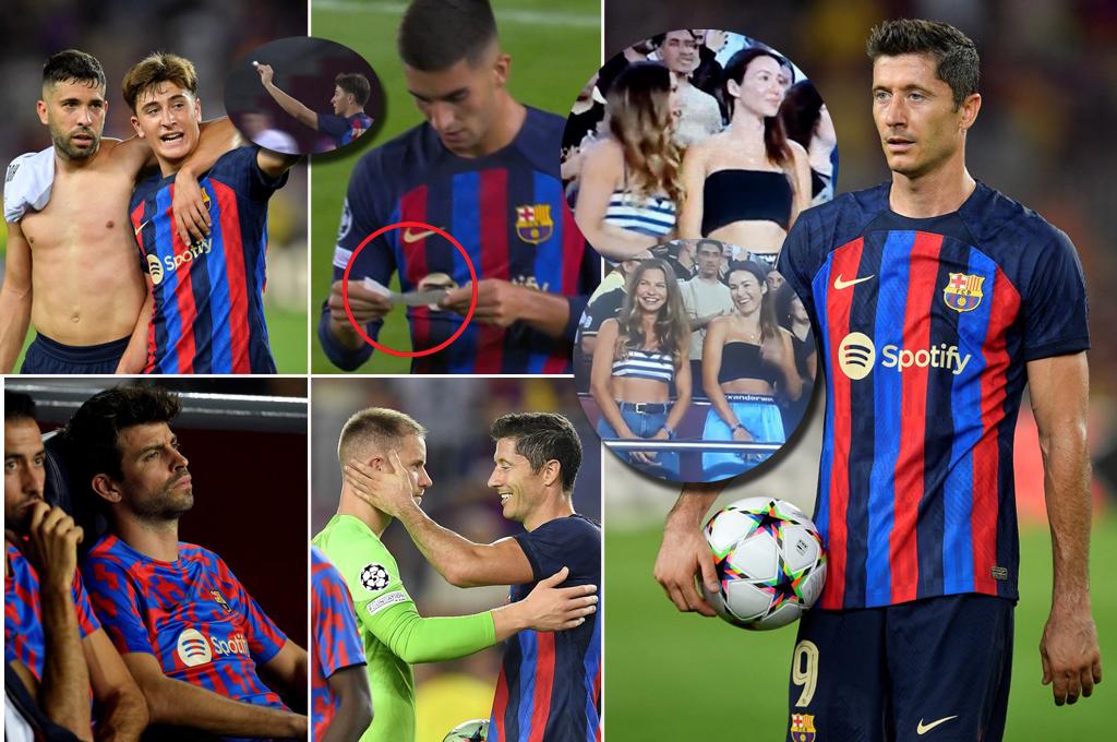 El papelito que recibió Ferran en pleno partido y así fue captada la esposa de Lewandowski en la goleada del Barça en Champions League