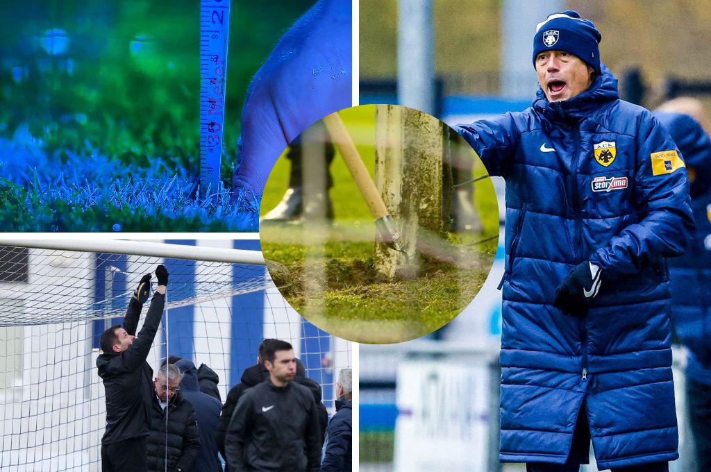 Sucedió en la liga donde juegan hondureños: Se suspende partido porque la portería era centímetros más baja (FOTOS)