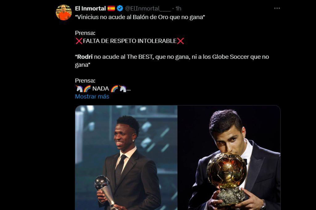 “Hipocresía” “poca humildad del Balón de Oro”: así reaccionan en redes a la ausencia de Rodri en los premios Globe Soccer Awards