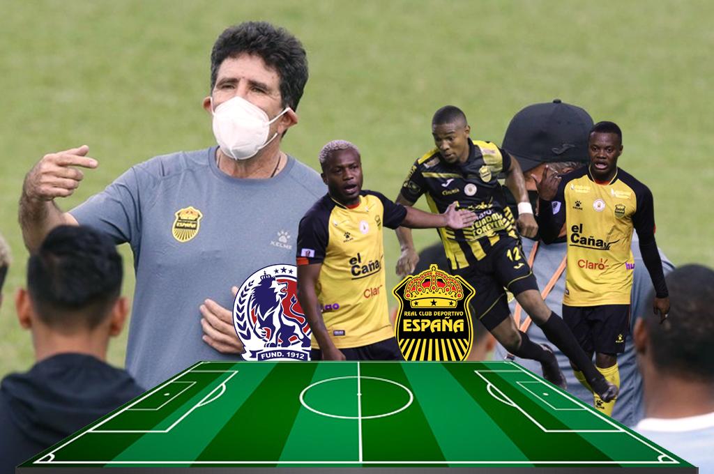 Héctor Vargas y el 11 titular con el que se estrenaría dirigiendo al Real España ante Olimpia