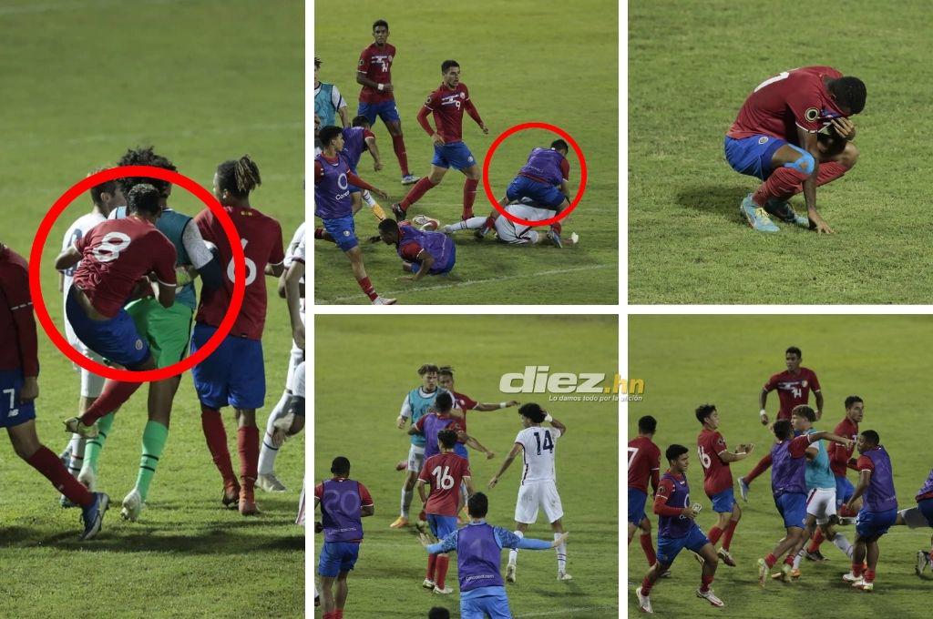 ¡Tico aplicó terrible voladora! Así fue la pelea de Costa Rica contra Estados Unidos en el Premundial de Concacaf