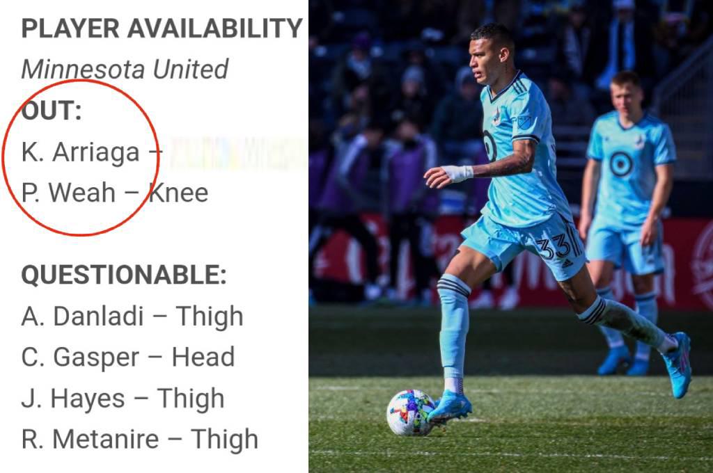 El hondureño Kervin Arriaga se lesiona tras su buen debut y es baja con el Minnesota United en la MLS