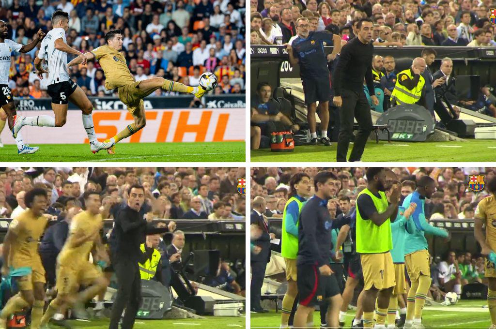 Xavi y compañía festejaron de manera eufórica el gol de Lewandowski en la victoria del Barcelona sobre el Valencia