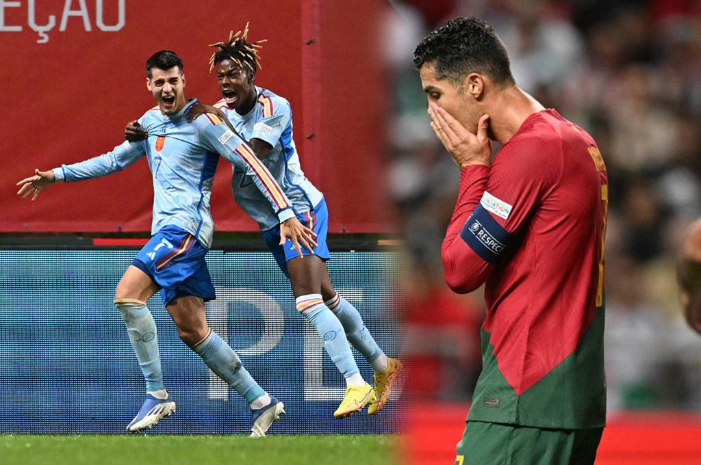 ¡Le dolió al Bicho! Los gestos de Cristiano Ronaldo por sufrir duro golpe ante España y así festejó la ‘Roja’ en la Liga de Naciones