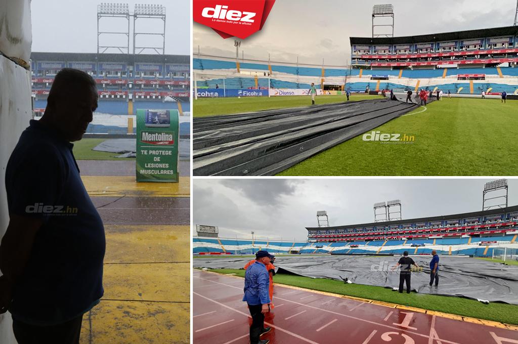 ¡A ponerle la lona de emergencia! Así luce el estadio Olímpico previo al juego de Honduras ante Curazao