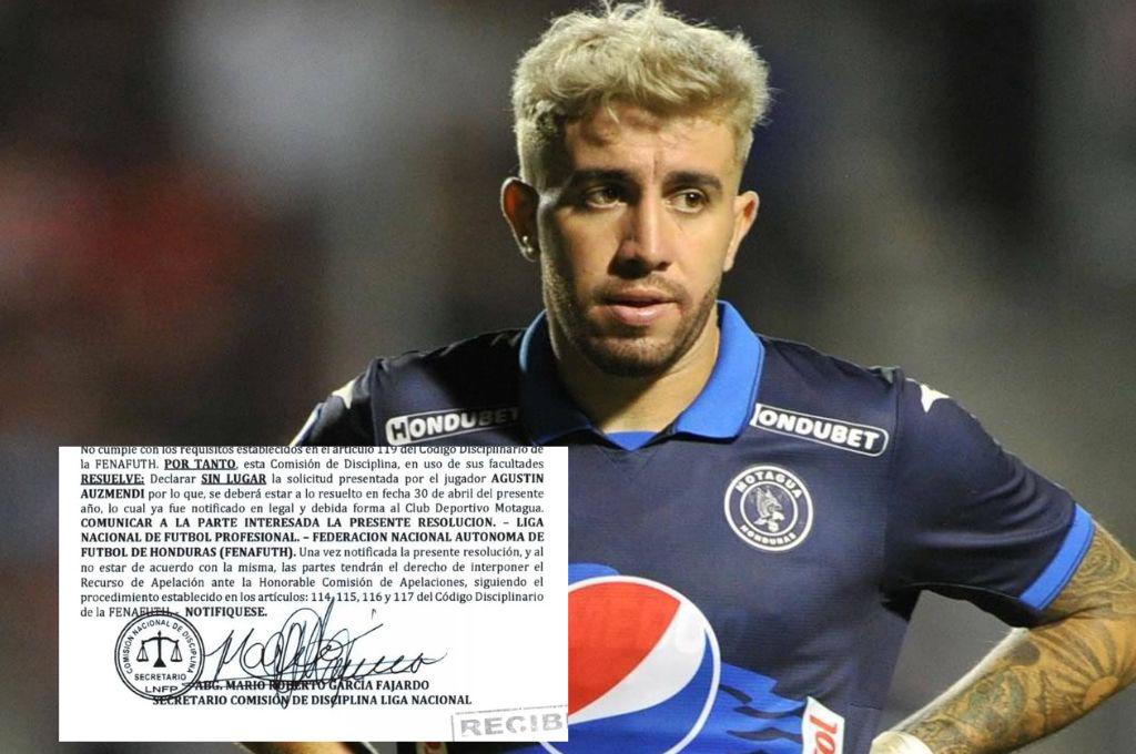 Comisión de Disciplina dice “no” a solicitud de Motagua de habilitar a Agustín Auzmendi para la semifinal ante Olimpia