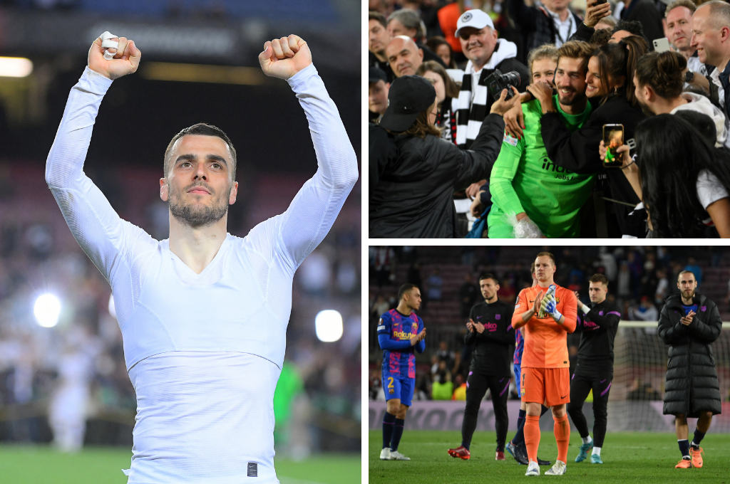 NO SE VIO EN TV: Festejó como Cristiano Ronaldo en el Camp Nou, crack del Eintracht tomó venganza contra Barcelona y el apasionado beso