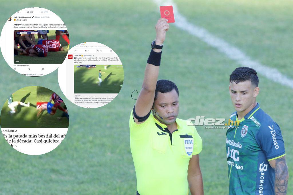 “Tremenda patada voladora”: Prensa internacional destaca la brutal entrada de André Orellana en el clásico Marathón vs Olimpia