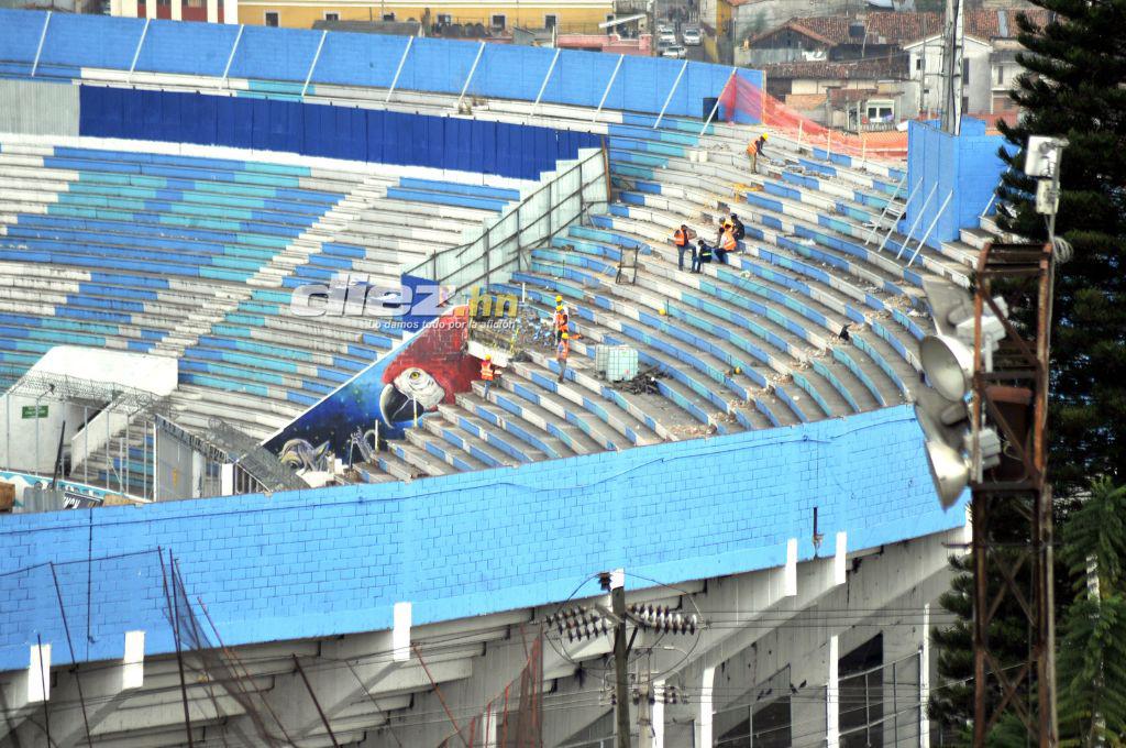 Así luce el estadio Nacional Chelato Uclés en medio de los trabajos de reconstrucción de las graderías