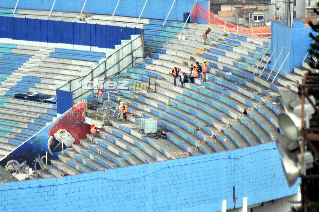 Así luce el estadio Nacional Chelato Uclés en medio de los trabajos de reconstrucción de las graderías
