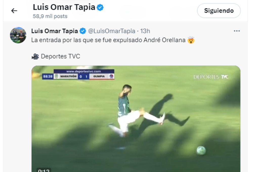 “Tremenda patada voladora”: Prensa internacional destaca la brutal entrada de André Orellana en el clásico Marathón vs Olimpia
