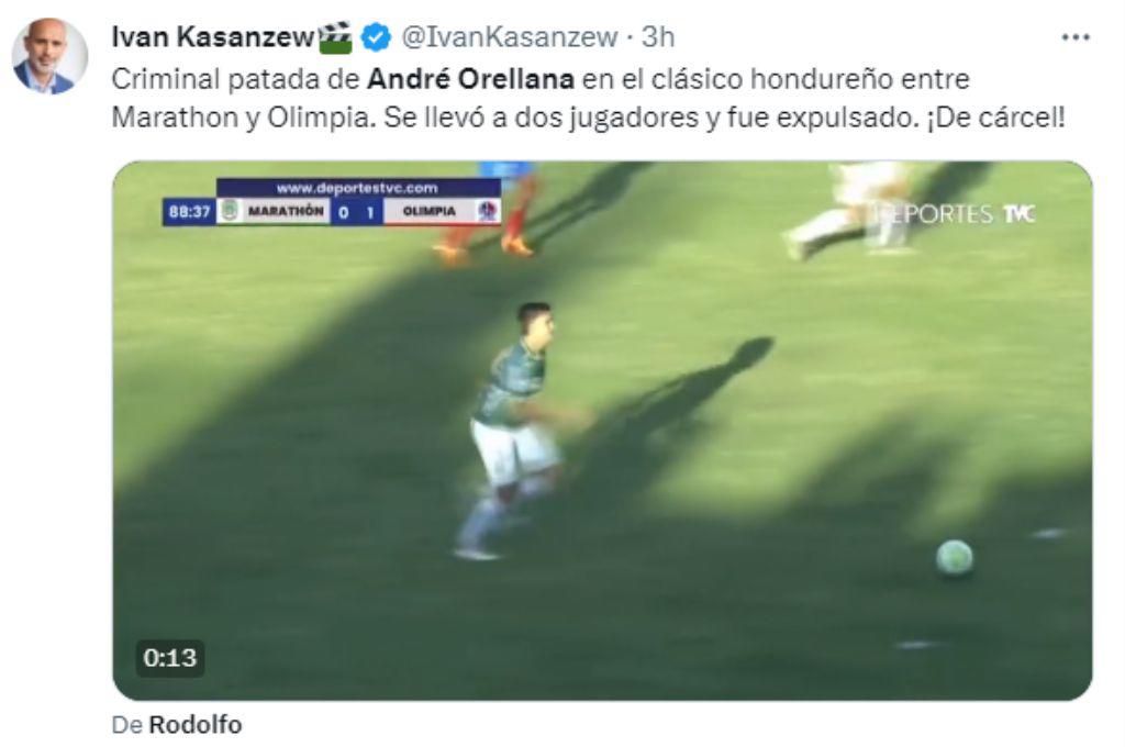 “Tremenda patada voladora”: Prensa internacional destaca la brutal entrada de André Orellana en el clásico Marathón vs Olimpia
