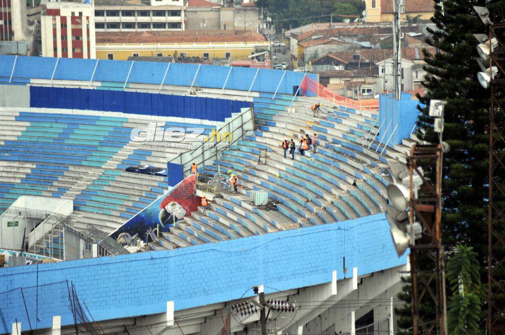 Así luce el estadio Nacional Chelato Uclés en medio de los trabajos de reconstrucción de las graderías