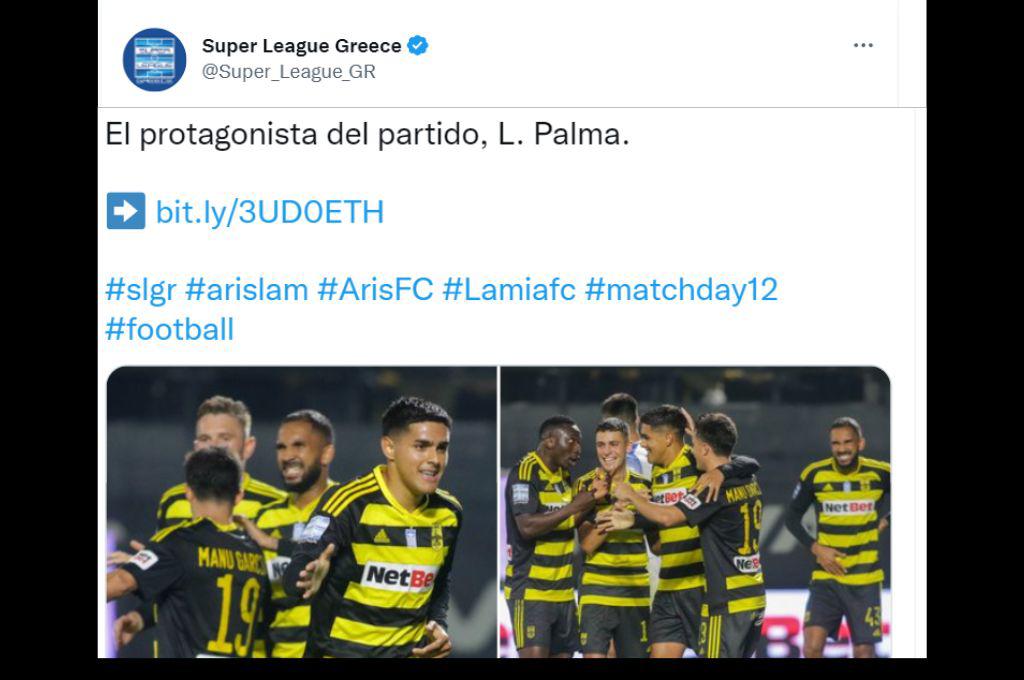 Medio internacional y periodista griego elogian a Luis Palma por el hat-trick que hizo en el triunfo del Aris ante el Lamia