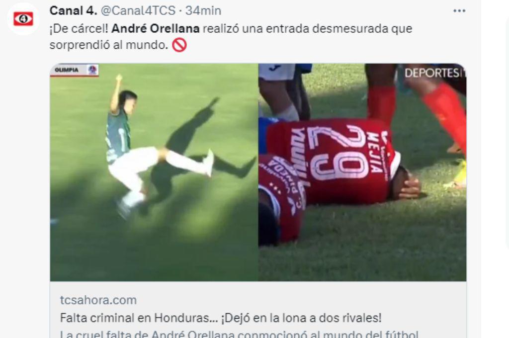 “Tremenda patada voladora”: Prensa internacional destaca la brutal entrada de André Orellana en el clásico Marathón vs Olimpia