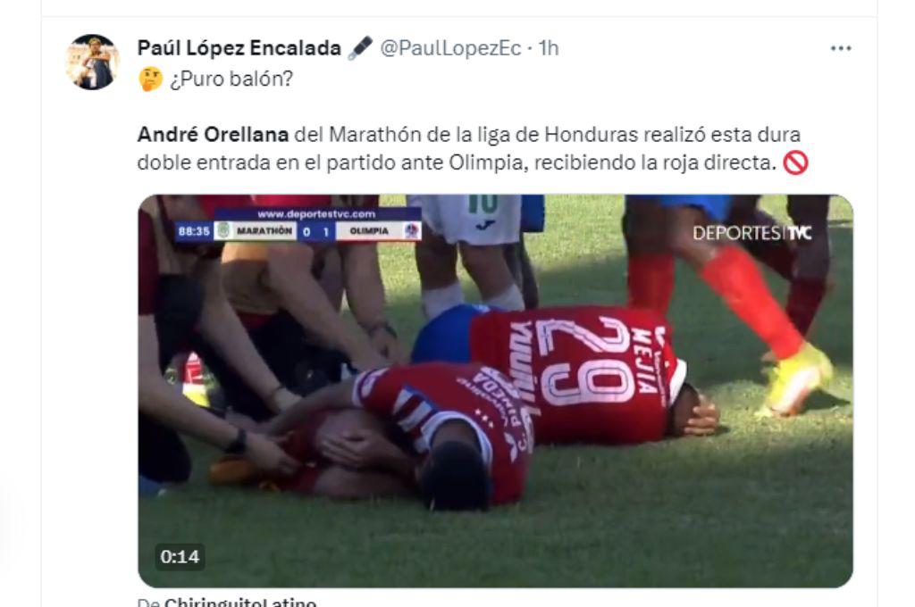 “Tremenda patada voladora”: Prensa internacional destaca la brutal entrada de André Orellana en el clásico Marathón vs Olimpia