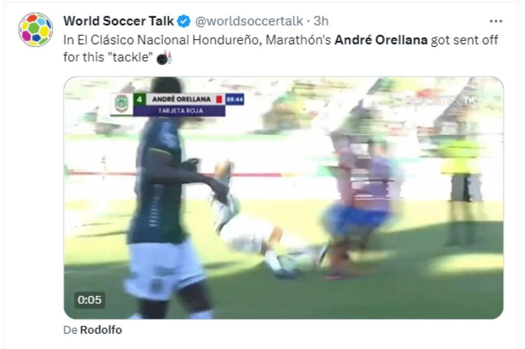 “Tremenda patada voladora”: Prensa internacional destaca la brutal entrada de André Orellana en el clásico Marathón vs Olimpia