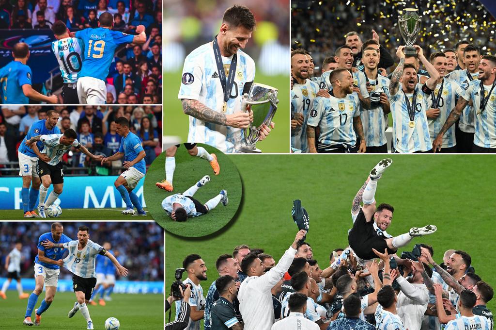 Messi sufre terrible codazo y Chiellini no lo podía agarrar; así festejó Argentina tras golear a Italia y ganar la Finalissima