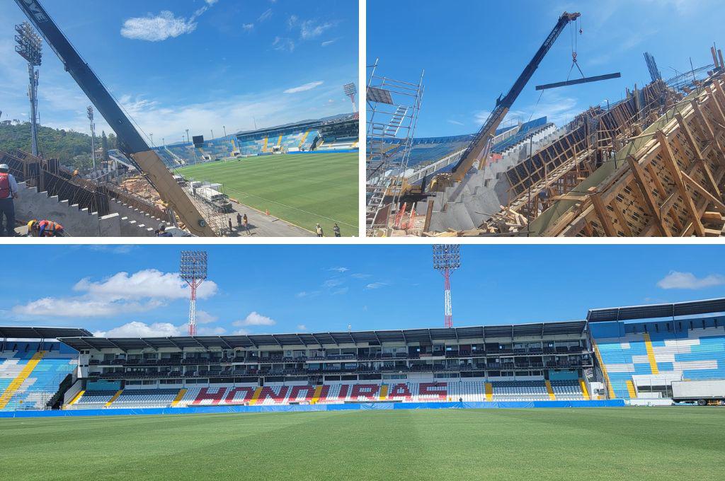 Así comienzan los trabajos de instalación de las nuevas graderías del sector de Sol del estadio Nacional Chelato Uclés