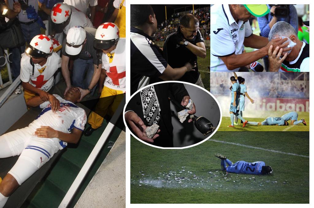 ¡Piedras, bengalas y morteros! Las agresiones se han visto en el fútbol hondureño en los últimos años